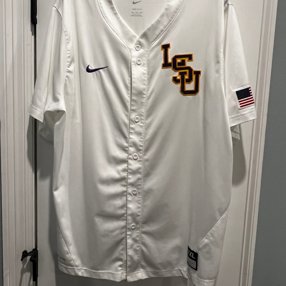 Nike White LSU Dri-Fit Men's Baseball Jersey